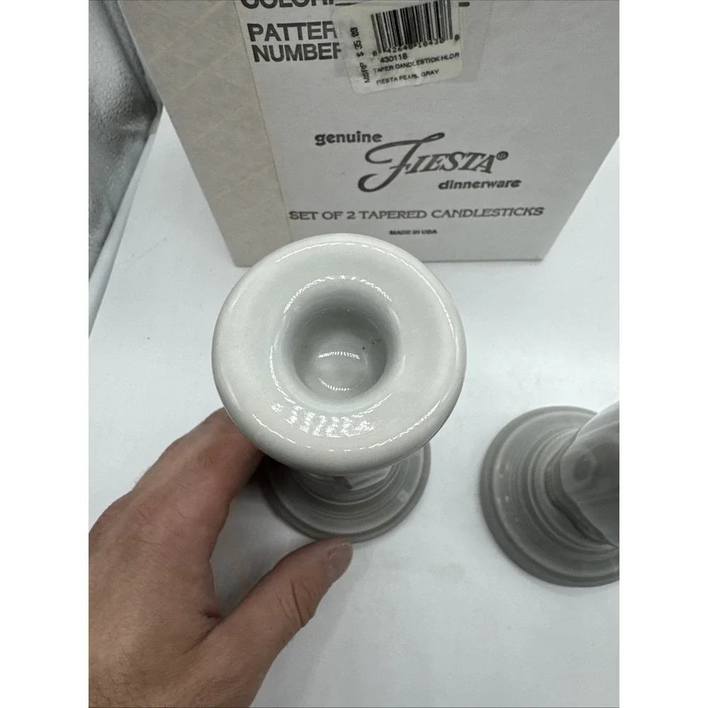 Fiesta  GRAY PEARL TAPERED CANDLE HOLDERS With Box